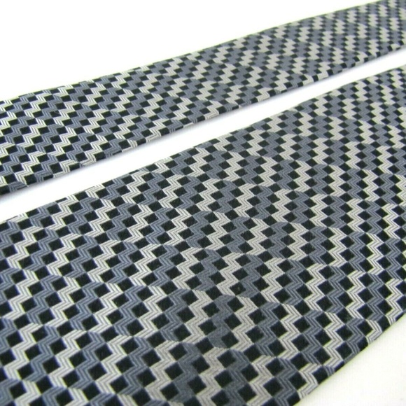 MISSONI Tie Black Gunmetal Gray ZigZag Stripes - Picture 5 of 7